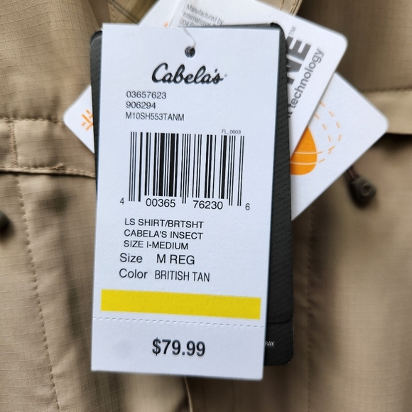 New Cabela's Shirt Men's Medium Beige Insect Defense UV Protection Caped Back - Picture 7 of 16